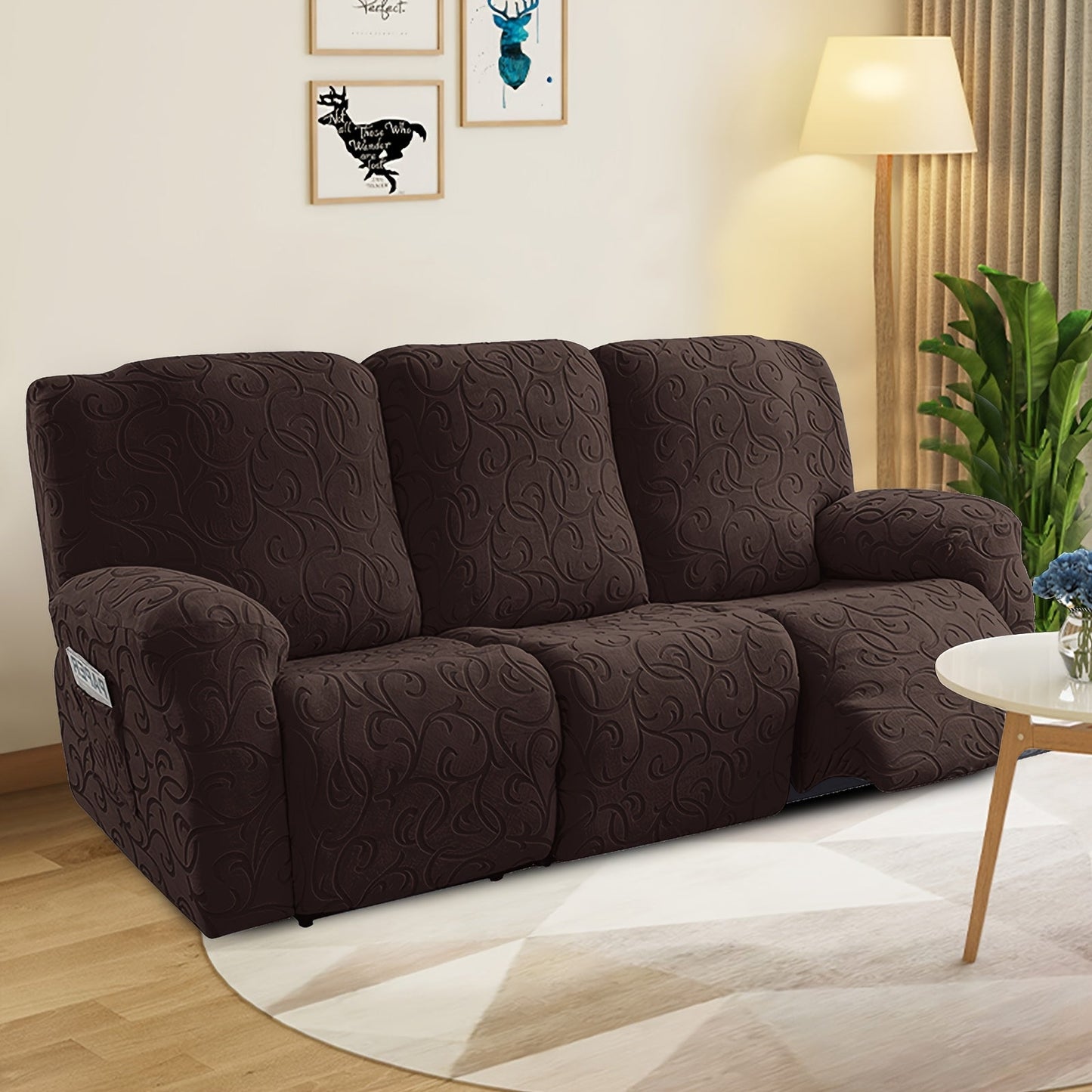 Recliner Slipcover, One-Piece Hooked Chenille Stretch Cover for Three-Seat Sofa in Three Colors