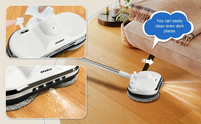 Cordless Electric Spin Mop with LED Headlight & Sprayer, 50-Min Runtime 6oz Water Tank, Floor Scrubber for Hardwood Tile Laminate Floors