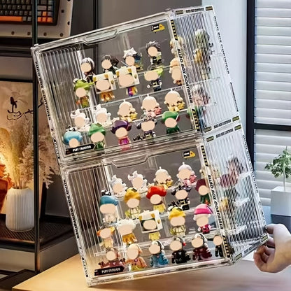 Acrylic Display Case for Figures 3 & 4 Tiers with Adjustable Dividers – Clear Dust-Proof Showcase Box with Magnetic Door for Collectibles