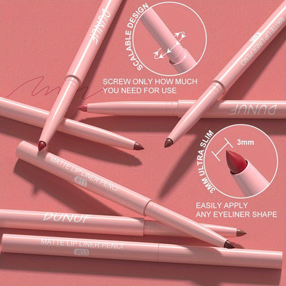 Waterproof Lip Liner Set 12 Pcs 2-in-1 Matte Lipstick Pencil Long Lasting Rich Pigment Smooth Glide Lip Color Kit Nude to Bold Shades