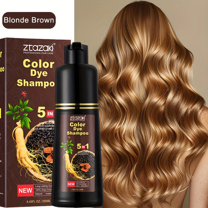 Hair Color Shampoo, ZTAZAKI 5-in-1 250ml Bottle with Six Black, Coffee and Brown Color Options