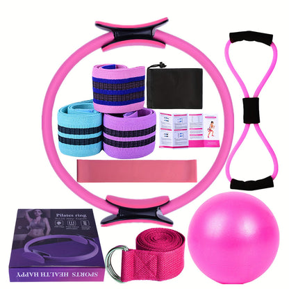 Yoga Fitness Set 11-Piece – Elastic & Resistance Bands, Yoga Ball, Stretching Band & Pilates Abdominal Hip Training Kit for Women Home