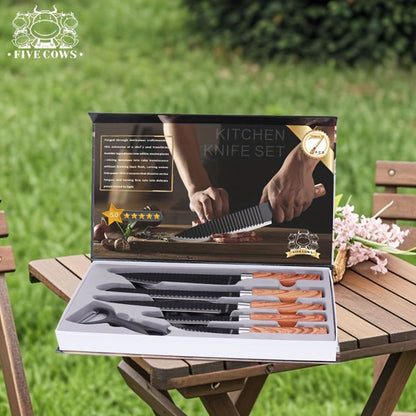 Kitchen Knife Set High Carbon Steel Hand Forged Chef Knives with Case Non-Stick Black Blade for Home Cooking, Dining and Outdoor Meals