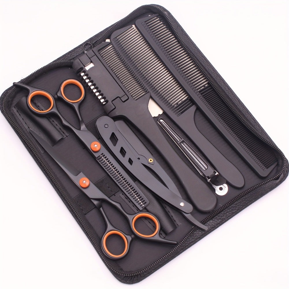 Hair Scissors Set 3 Pieces Japanese Steel – 6 Inch Thinning Shears, Razor Comb & Detangling Comb, Ambidextrous Texturizing Kit for Salon
