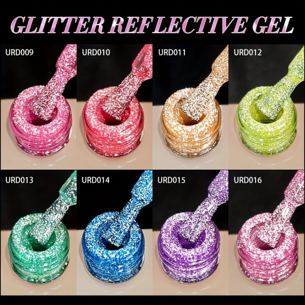 Gel Nail Polish UR SUGAR Reflective Glitter in 15ml with Fluorescent Neon Shimmer and UV/LED Soak-Off Cure