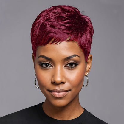Short Pixie Cut Wig Body Wave Colored Synthetic 4 Inch 120% Density Rose Net Cap Heat Resistant Brown Red Burgundy Black for Women Halloween