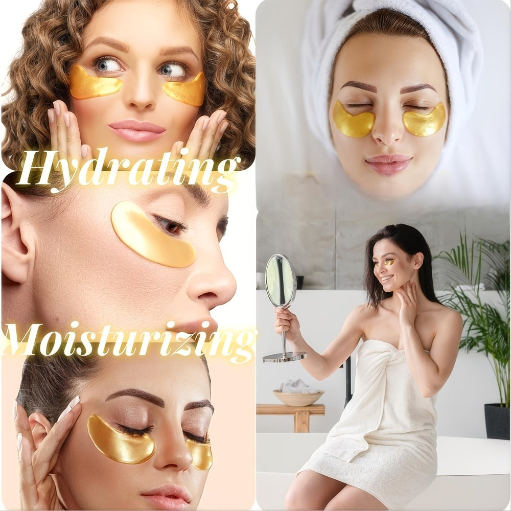 60-Piece Gold-Tone Under-Eye Patch Box with Individual Packs and Collagen and Hyaluronic Acid Wording
