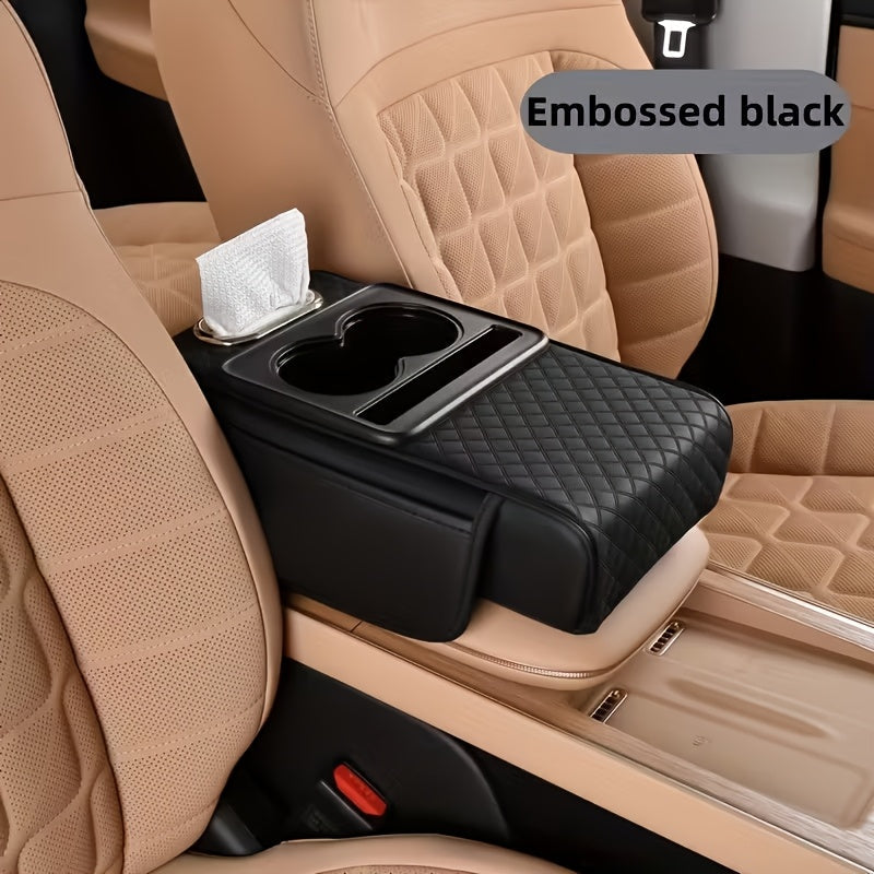 Center Console Armrest Organizer with Two Cup Holders, Tissue Slot, Side Pockets and Eight Color or Trim Options