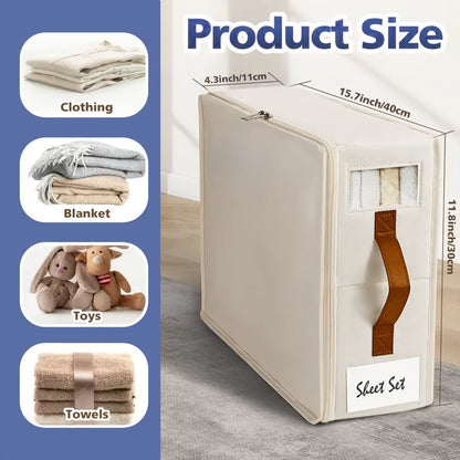Handled Bed Sheet Storage Cases in Gray or White with Front Windows and Four- or Eight-Piece Sets