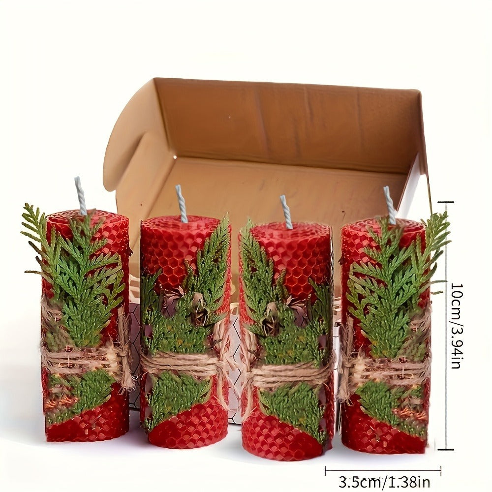 Honeycomb Beeswax Pillar Candles, 10cm by 3.5cm in Yellow, Purple, Red or Blue with Single or Eight-Piece Options