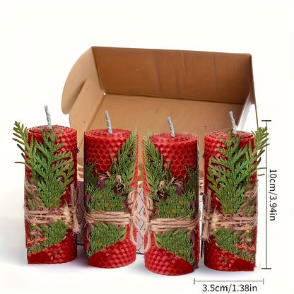 Honeycomb Beeswax Pillar Candles, 10cm by 3.5cm in Yellow, Purple, Red or Blue with Single or Eight-Piece Options