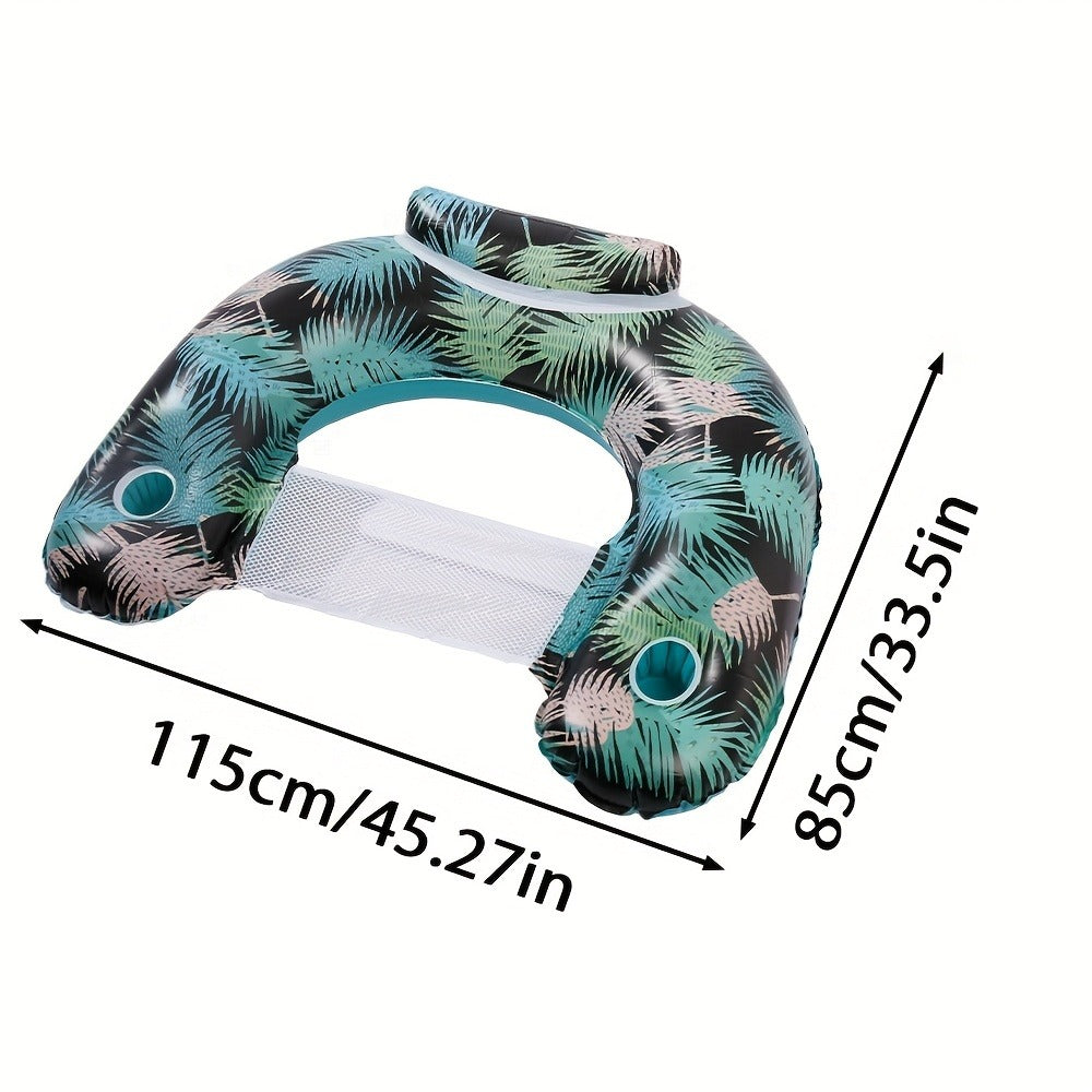Striped Inflatable Pool Float for Adults – Heavy-Duty PVC Raft Lounge Chair with Cup Holders, Leak-Proof Design for Lake River Ocean Beach
