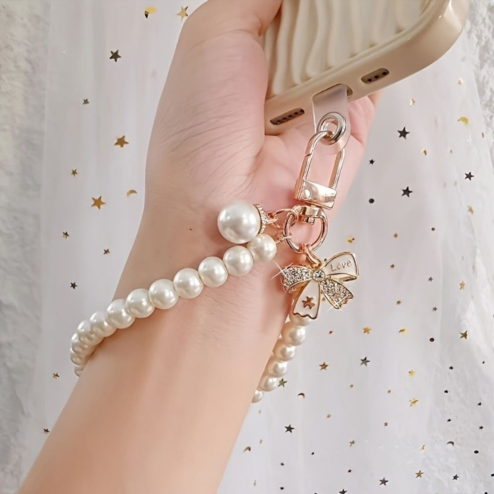 Butterfly Beaded Phone Lanyard Bracelet Keychain Set 3-in-1 Cute Wrist Strap Pendant Charm