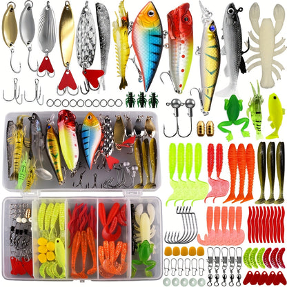 Fishing Lures Tackle Box Kit 52–360pcs – Animated Lures, Crankbaits, Spinnerbaits, Soft Plastic Worms & Topwater Lures for Bass, Trout
