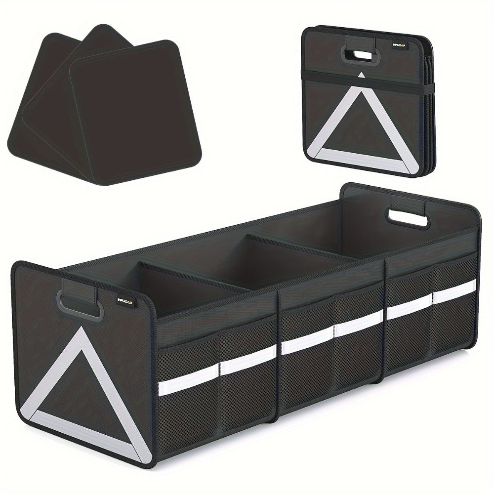 30-Inch Foldable Car Trunk Organizer with Multi-Pocket Storage, Reflective Triangle and Black or Pink Finish