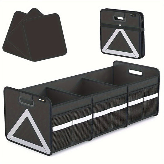 Trunk Organizer, 30-Inch Foldable Car Multi-Pocket Storage, Reflective Triangle and Black or Pink Finish