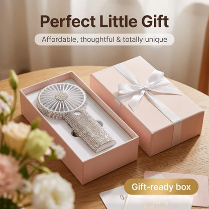 Rhinestone Handheld Fan Mini USB Rechargeable, Crystal Diamond Sparkling Personal Fan 3-Speed for Women and Girls