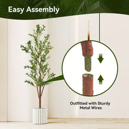 Artificial Olive Tree with Potted Trunk in 5, 6 or 7 Foot Heights and Single or Two-Piece Packs