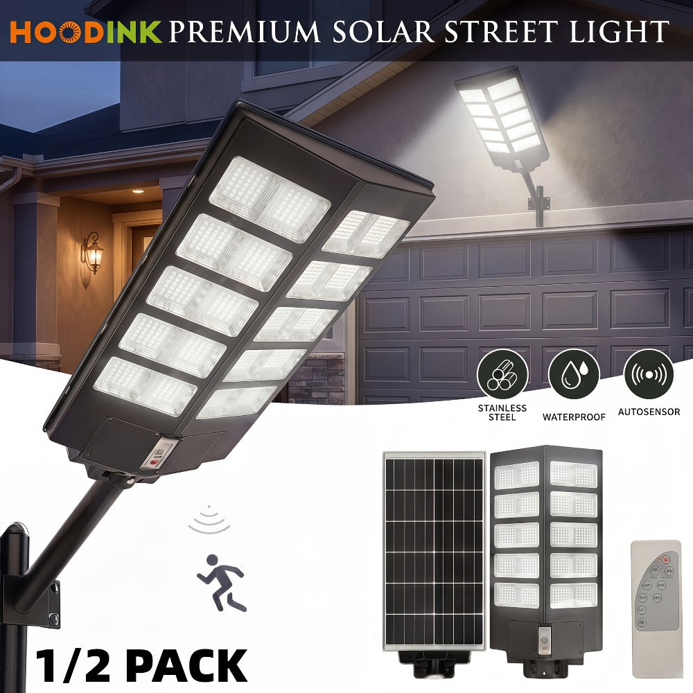 Solar Street Lights Outdoor 800 LED with Motion Sensor, 6500K Dusk to Dawn Flood Light, Remote Control