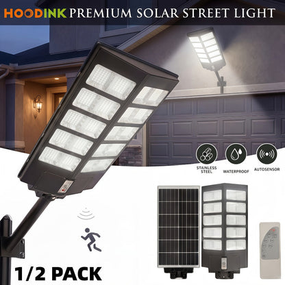 Solar Street Lights Outdoor 800 LED with Motion Sensor, 6500K Dusk to Dawn Flood Light, Remote Control