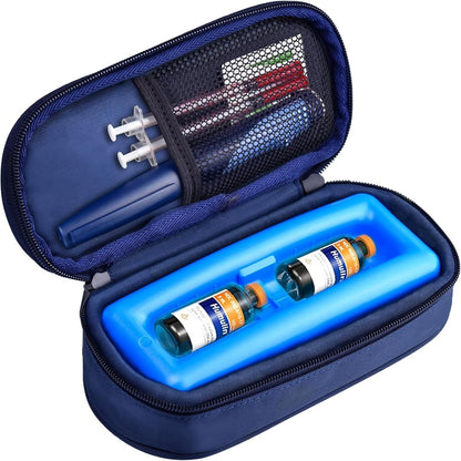 Insulated Insulin Vial Travel Case, Diabetic Supply Bag with Ice Brick, Compact Portable Cooler Kit for Medication Storage