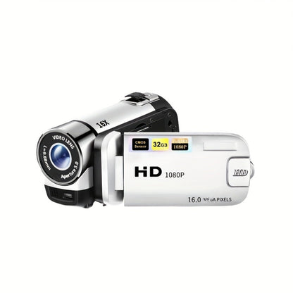 Portable 1080P Digital Camcorder with Rotating Screen & 32G Memory Card, Rechargeable Battery, Selfie Support