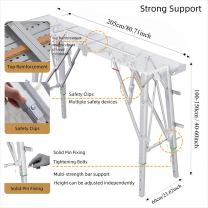 Folding Work Platform Scaffold Portable Adjustable Height Ladder Stool for Entryways, Bedrooms and Living Spaces