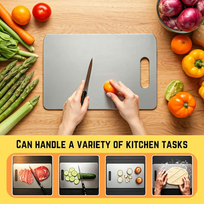 Three-Piece Stainless-Steel-Labeled Cutting Board Set with Rounded Corners, Handles and Graduated Sizes