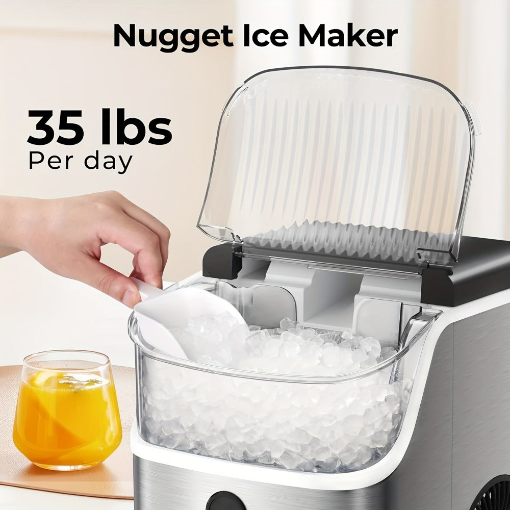 Countertop Nugget Ice Maker in 24hrs, Self-Cleaning Portable Ice Machine with Ice Scoop & Basket