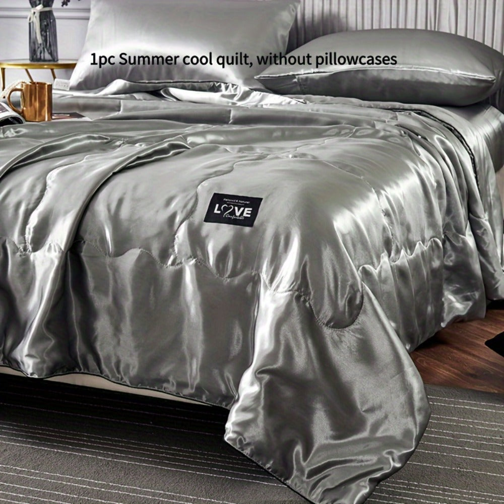 Cooling Satin Quilt Summer Comforter Ultra-Soft Breathable Lightweight Blanket, Machine Washable Satin Weave Bedspread for Home Dorm Hotel