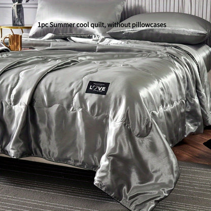 Cooling Satin Quilt Summer Comforter Ultra-Soft Breathable Lightweight Blanket, Machine Washable Satin Weave Bedspread for Home Dorm Hotel