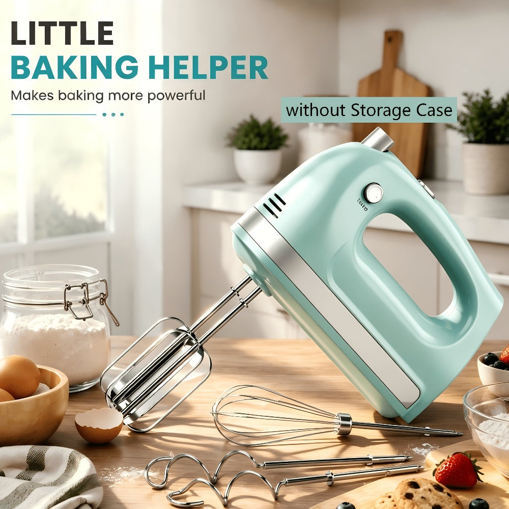 Electric Hand Mixer 5 Speed Turbo Boost - 5 Stainless Steel Accessories, Optional Storage Case, Handheld Mixer for Cookies