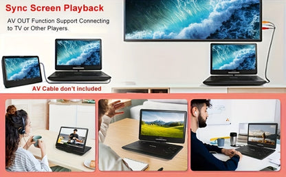 Portable DVD Player 14.1 Inch HD Screen, AV IN/OUT Sync TV & Projector, 270° Rotating Screen, Region Free