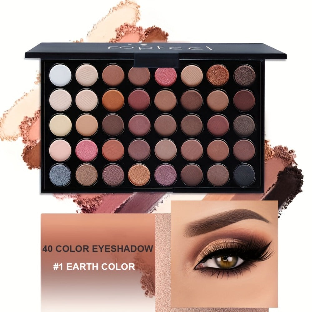 Makeup Kit with 40-Color Eyeshadow Palette, Mascara, Eyeliner, Eyebrow Pencil and Pink-Handled Brushes
