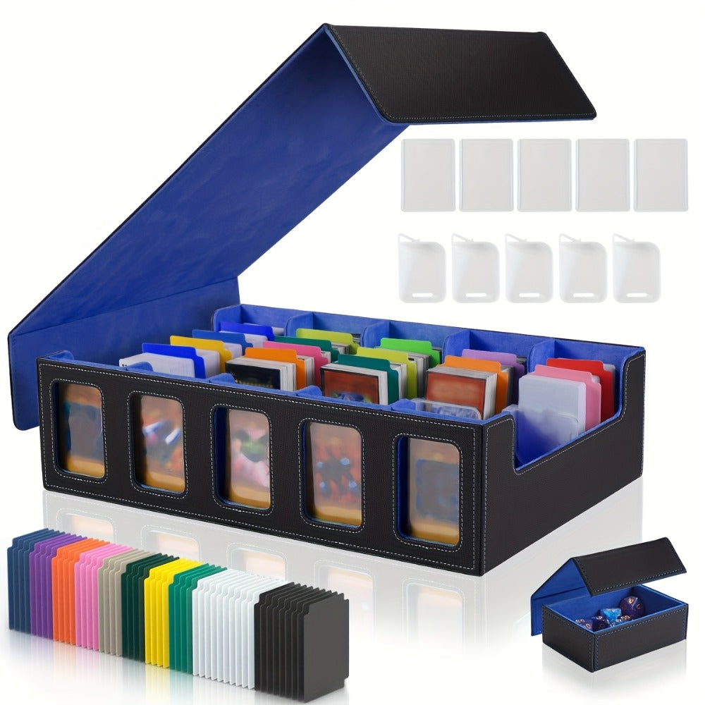 Trading Card Storage Box 5-Row with 24 Colored Dividers, 5 Card Sleeves & 5 Grid Boards – Card Organizer for Pokemon MTG Yu-Gi-Oh Sports