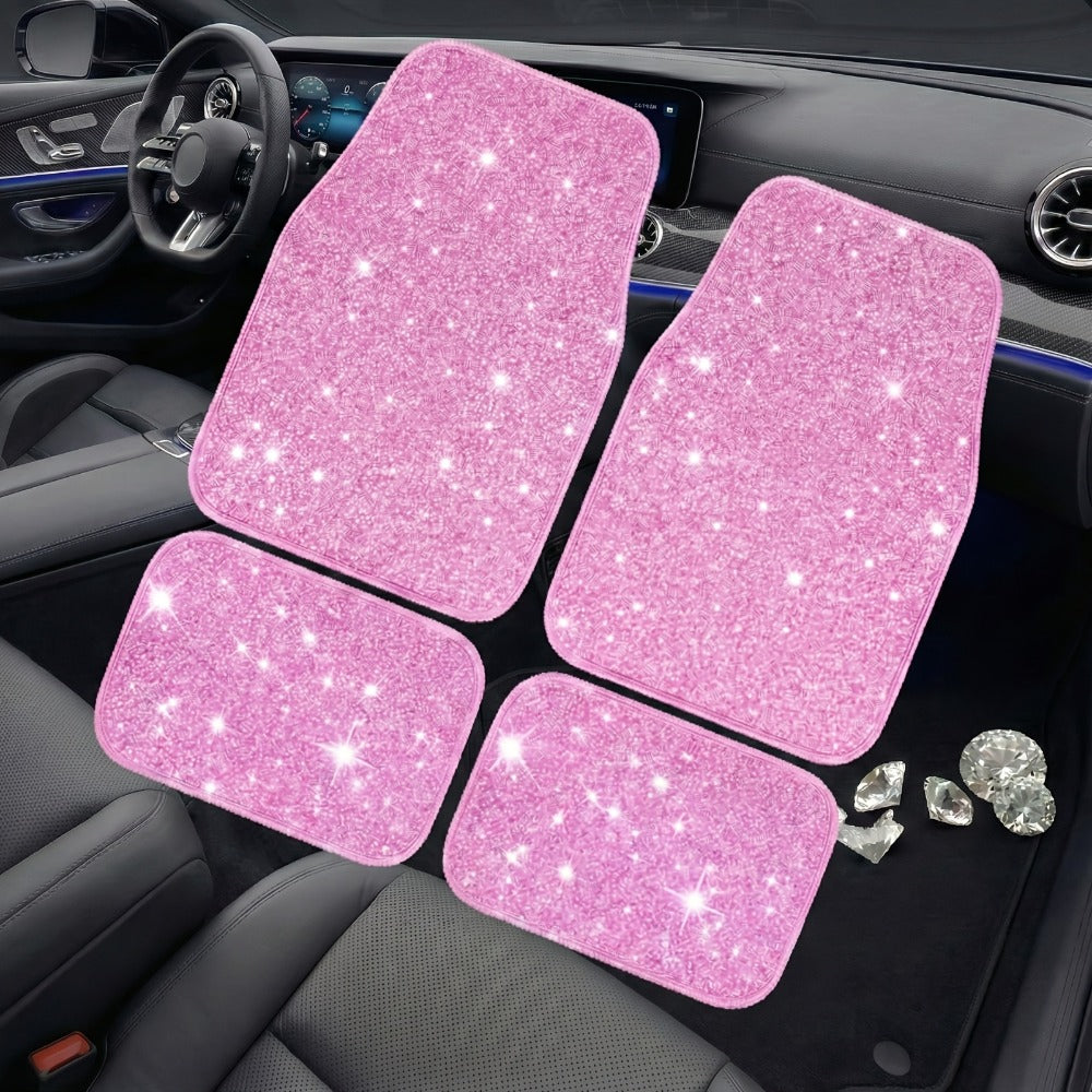 Crystal Bling Car Floor Mats for Women – Sparkling Diamond & Flash Glitter Universal Non-Slip Waterproof Auto Floor Pads