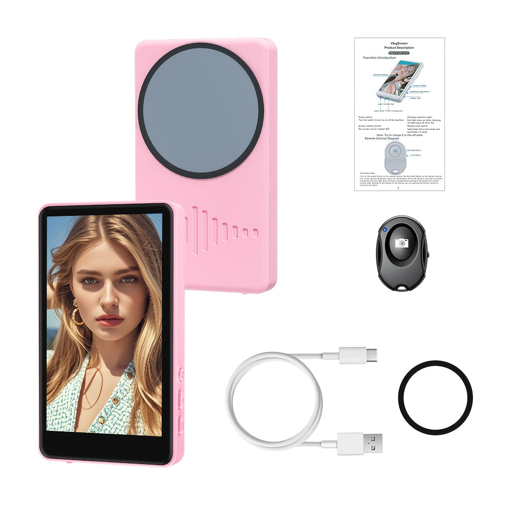 Magnetic Selfie Monitor Screen for Vlogging & Live Streaming, Rear-Facing Main Camera Display for iPhone & Android