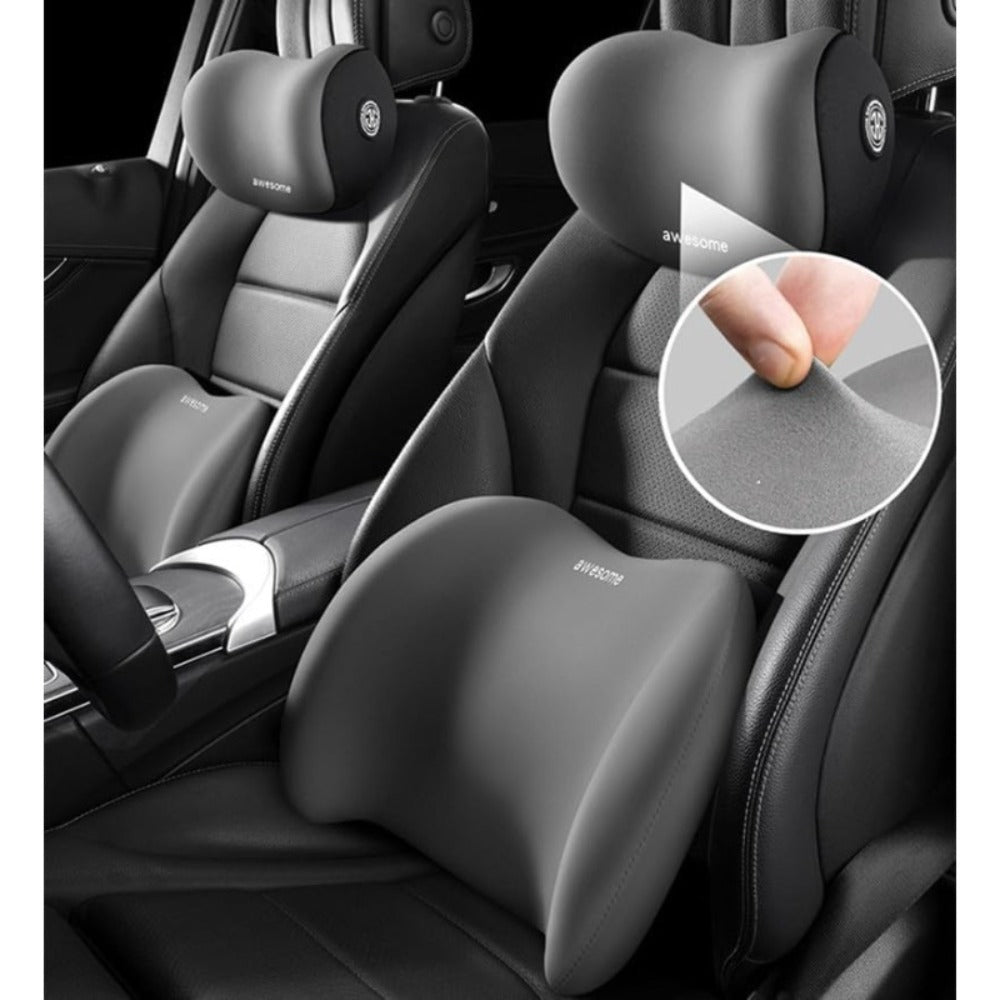 Car Lumbar Support Pillow & Neck Pillow Kit – Ergonomic Seat Cushion Set with Adjustable Strap for Back & Neck Pain Relief