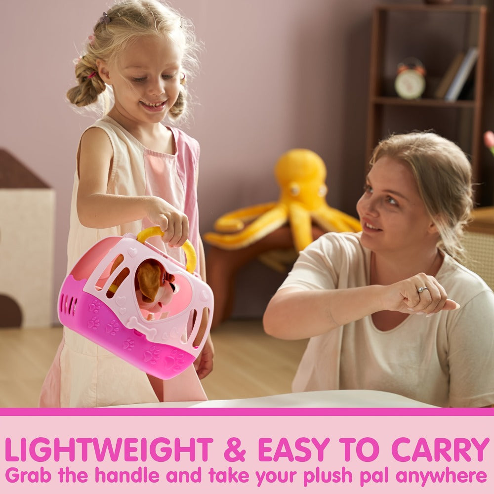 Interactive Plush Dog Toy for Toddlers with Carrier Set Music Lights Sounds with the Listed Color, Size or Set Options for Everyday Use