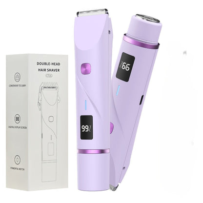Electric Shaver 2-in-1 Dual-Head Bikini Trimmer with Digital Battery Display and Waterproof Wet/Dry Use