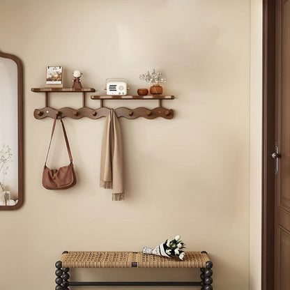 Bamboo Wall Mounted Coat Rack with 8 Hooks, Entryway Coat Hook Rack with Storage Shelf for Entryways, Bedrooms and Living Spaces