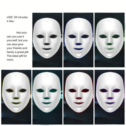 LED Light Therapy Face Mask 7 Color Photon Skin Rejuvenation - Acne Treatment Wrinkle for Bath Time, Home Spa and Personal Care