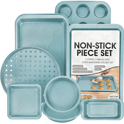 Nonstick Bakeware Pan Set, 8-Piece Carbon Steel Oven Baking Set with Cookie Sheet, 2 Round Cake Pans