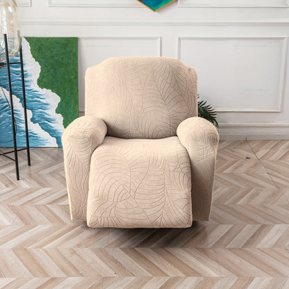 Recliner Chair Cover Slipcover 4-Piece Set – Leaf Jacquard Stretch Furniture Protector with Storage Pocket