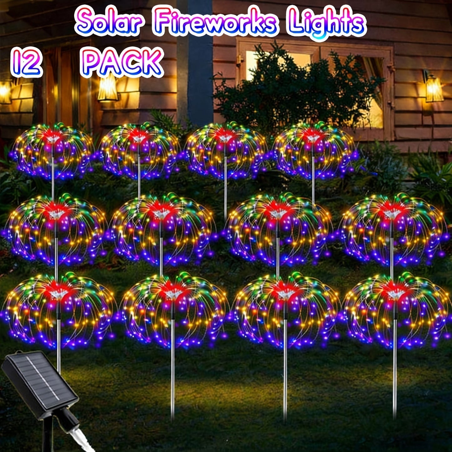 Solar Garden Light Firework Stakes with 8 Modes, 4 or 12-Pack Choices and White or Multicolor LEDs
