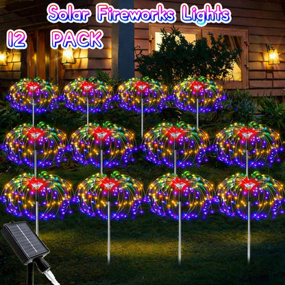 Solar Garden Light Firework Stakes with 8 Modes, 4 or 12-Pack Choices and White or Multicolor LEDs