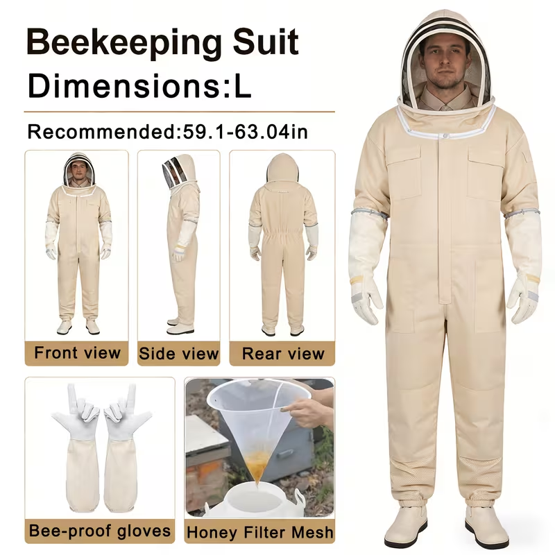 Full Body Bee Suit 3-Layer Breathable Veil Hood Gloves Filter Screen for Garden, Patio and Yard Use