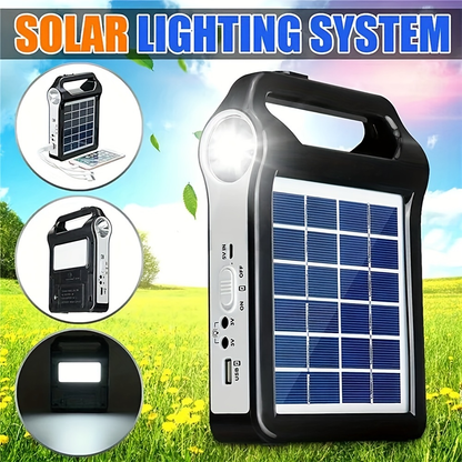Solar Energy System Kit Portable Rechargeable USB Charger with LED Lamp Lighting Lithium Battery Home for Garden, Patio and Yard Use