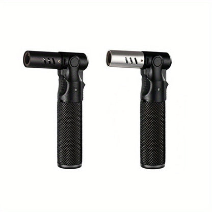 Angled-Nozzle Torch Lighter with Knurled Cylindrical Grip, Standing Body and Three Finish Options