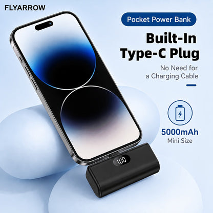 Power Bank 5000mAh Mini with Foldable USB-C Plug, 10W Listed Charging and Digital Display Pack